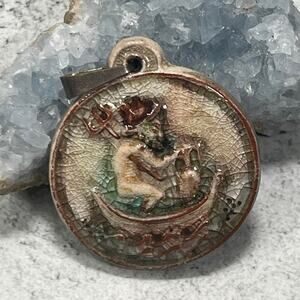 Vintage Aquarius Glazed Pottery Artisan Horoscope Pendant Astrology Signed